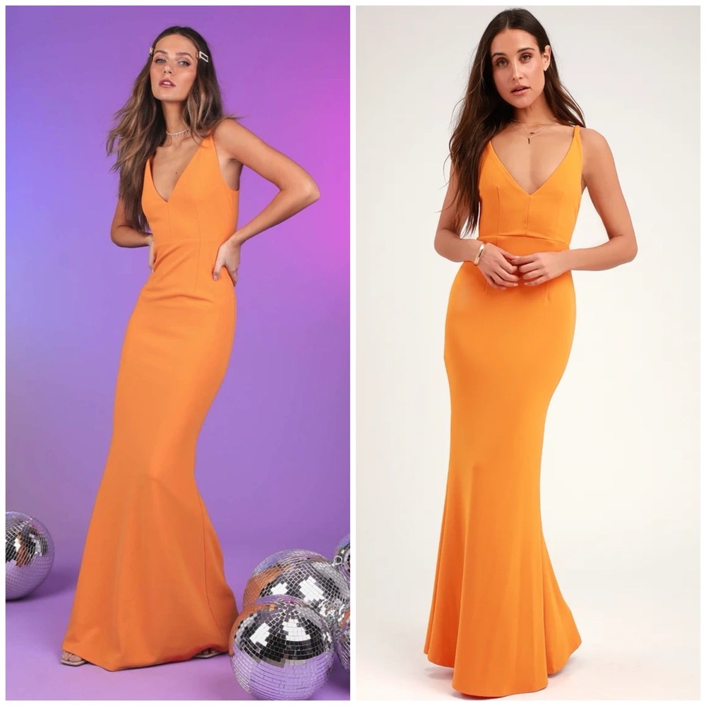 Lulu's Orange V-Neck Maxi Dress